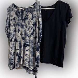 Old Navy Blue/White Tie Dye and Merona Navy Blue V-Neck T-Shirts - size XXL